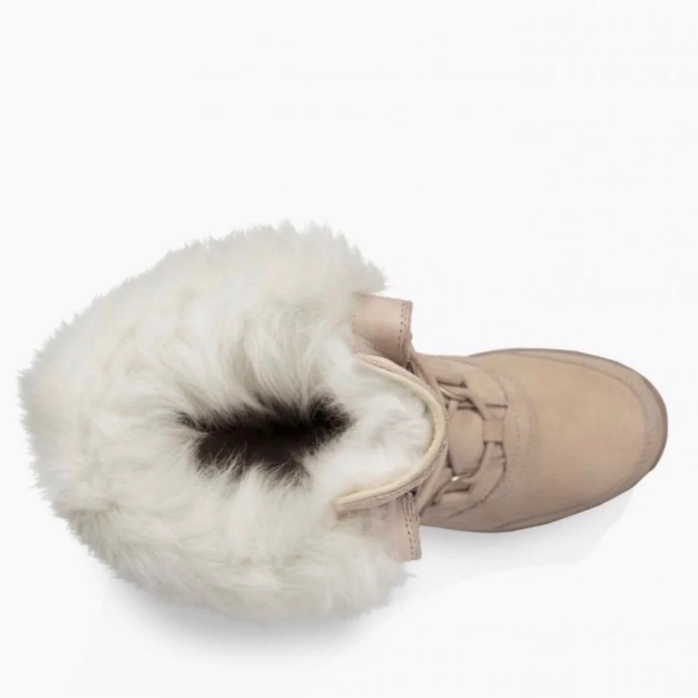 FINAL SALE UGG Atlason Frill Cream Fur Lined Waterproof Suede Boots NEW - Picture 3 of 12